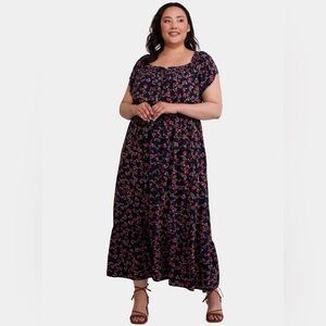 Terra & Sky Floral Print Maxi Dress - Navy and Pink
